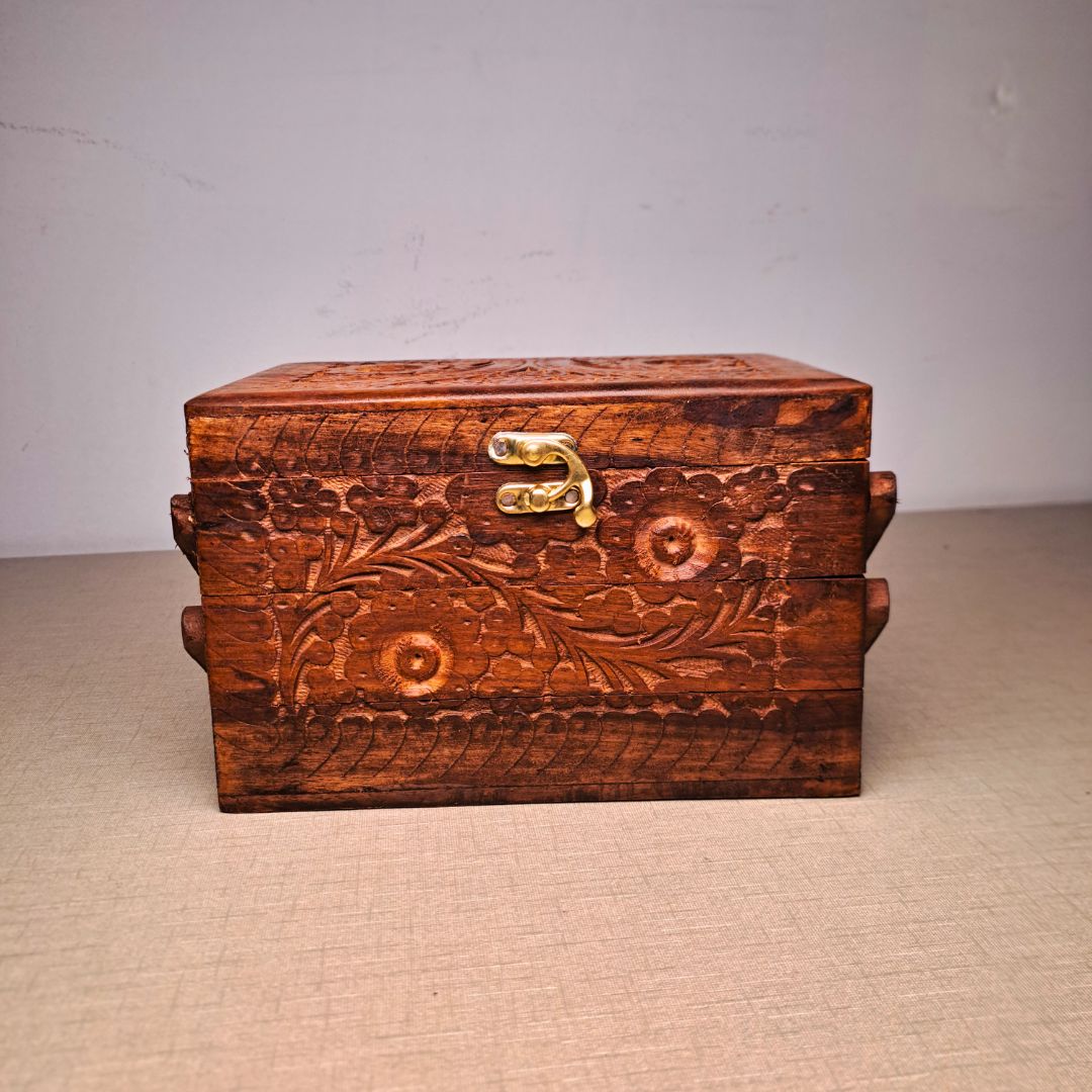 Set of 3 Hand Carved Wooden Jewelry Boxes - Timeless Elegance