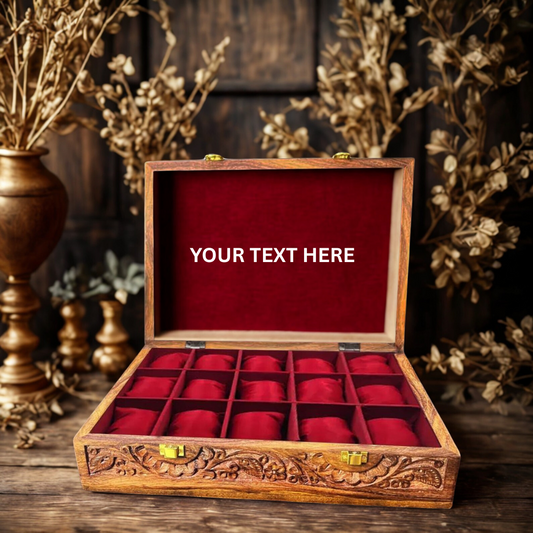 Personalized Storage with 15 Slots for Watches, Soft Velvet Pillows, Natural Acacia Wood