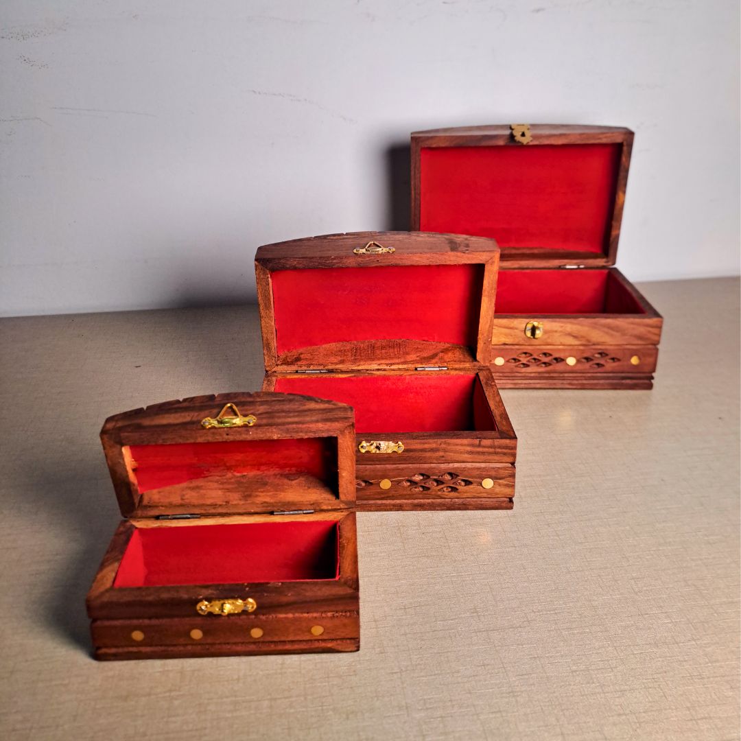 Set of 3 Wooden Jewelry Boxes "Heritage Chest Trio"