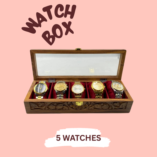 Wooden Watch Box for Men - Personalized Storage with 5 Slots for Watches, Soft Velvet Pillows, Natural Acacia Wood