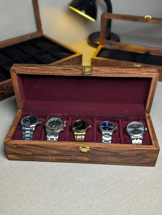 Handmade Wooden Watch Organizer Box - for 5 Watches
