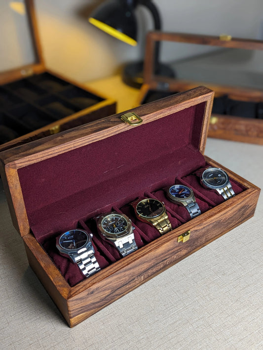 Handmade Wooden Watch Organizer Box - for 5 Watches