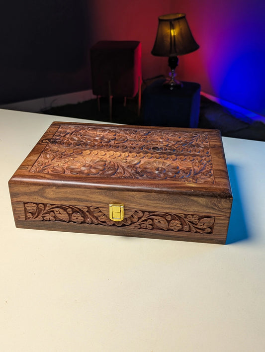 Handmade Wooden Watch Organizer Box with Carving Art - for 10 Watches